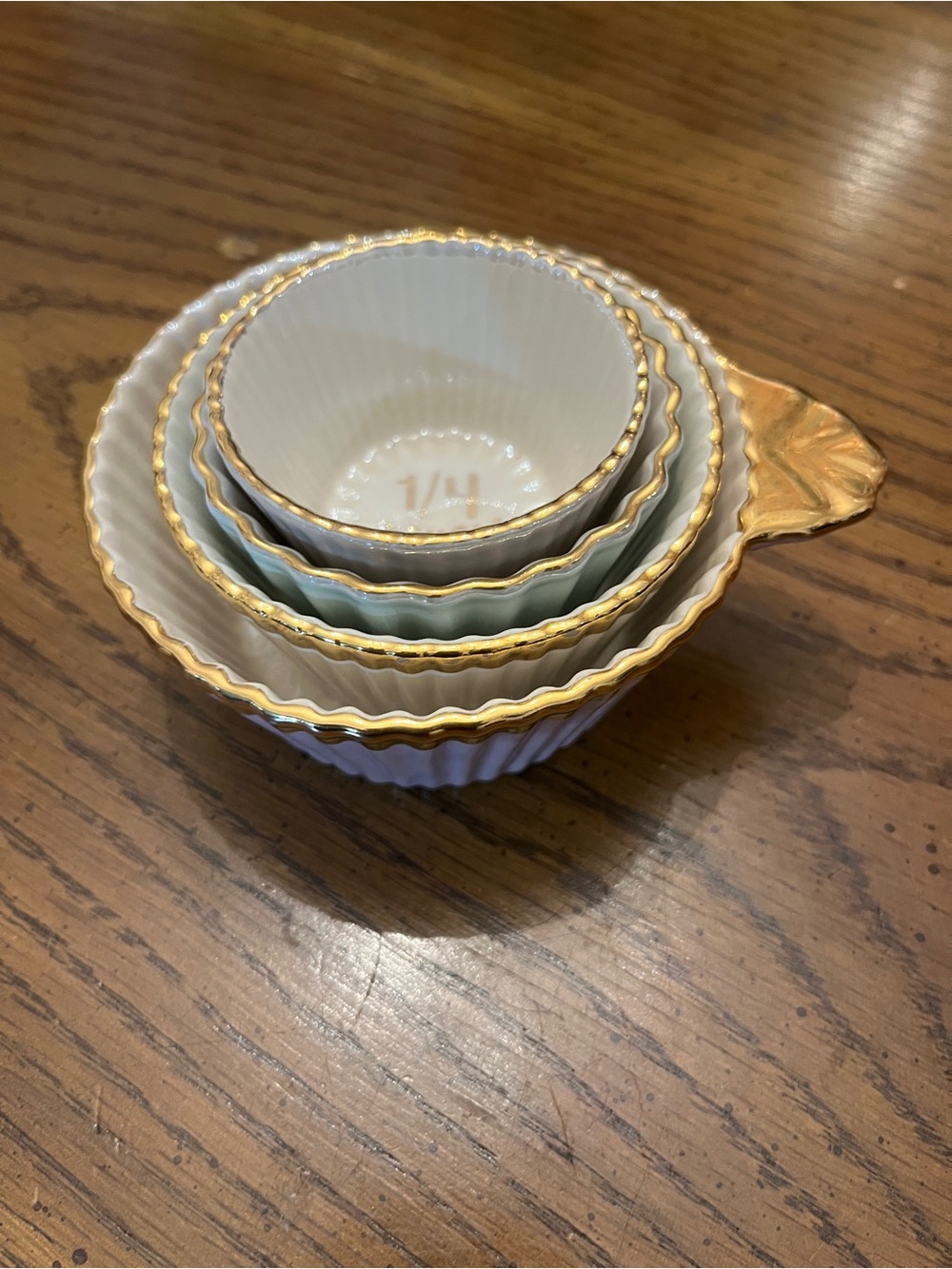 Lapin Regency Stacked Porcelain Pastel Measuring Cups with Gold Rim